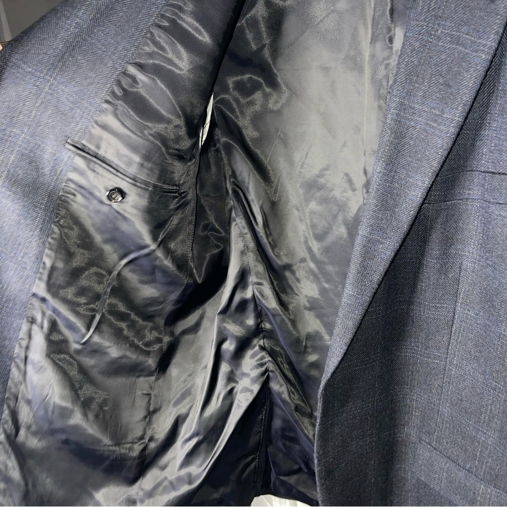 Lauren Ralph Lauren Grey 100% Wool Blazer Windowpane Size 44L Suede Elbow Patch - Picture 6 of 12